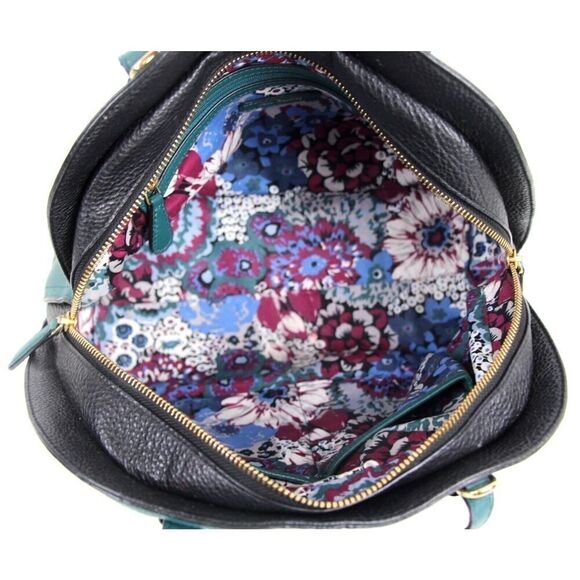 Vera Bradley GREEN BLACK REAL LEATHER ZIP AROUND SHOULDER BAG HANDBAG TOTE PURSE - Picture 11 of 16